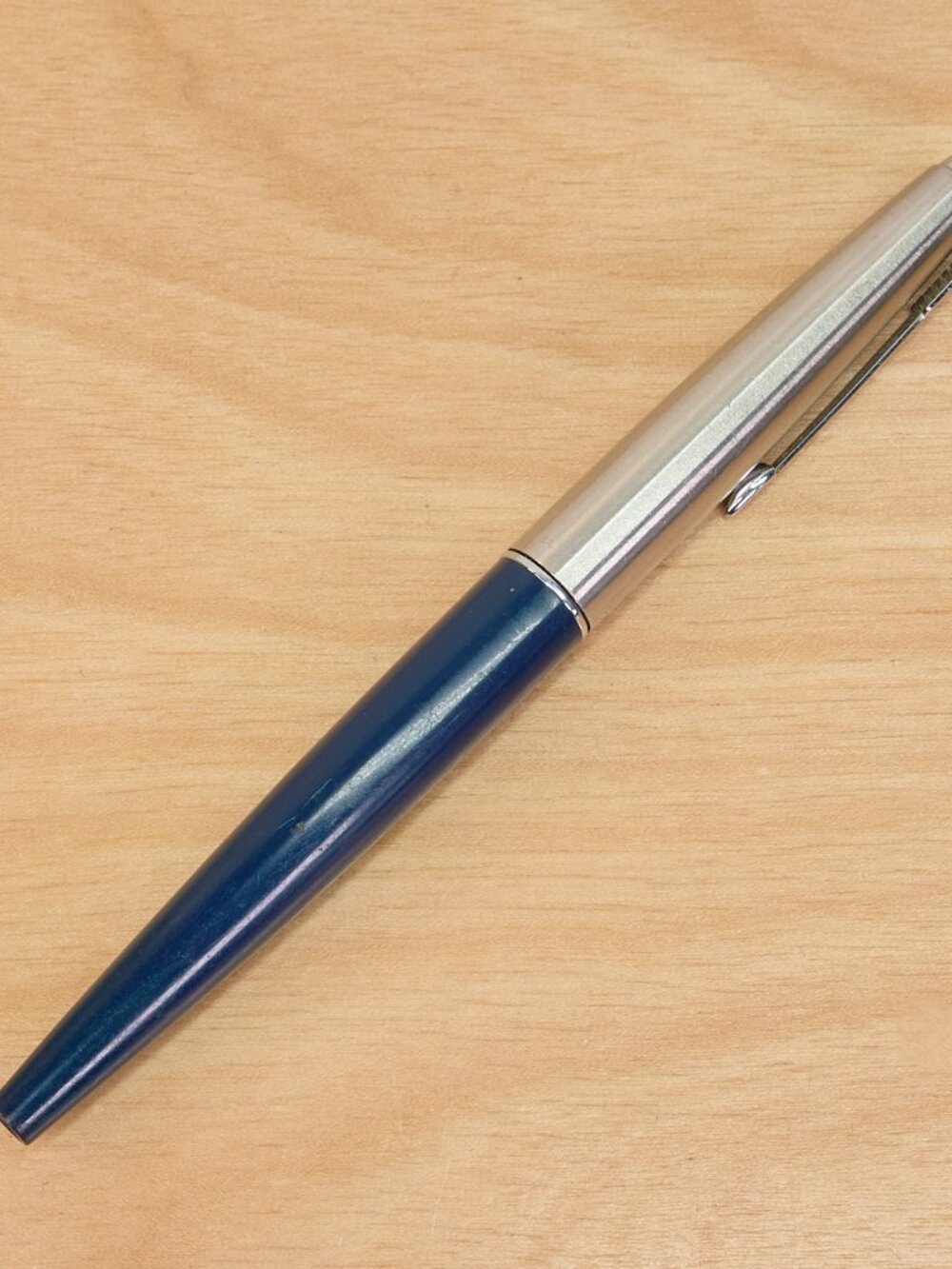 Parker 45 Fountain Pen Blue Barrel Stainless Cap Made in USA Vintage